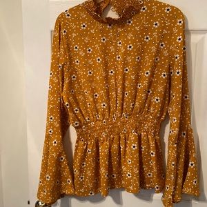 Mustard colored print blouse
